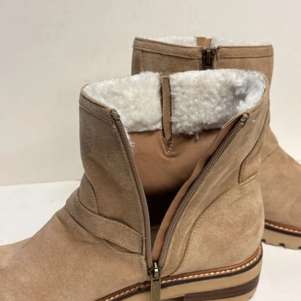 Fur Lined Chunky Boots Women's 10 Hey Girl by Corkys Faux Suede Zipper Booties